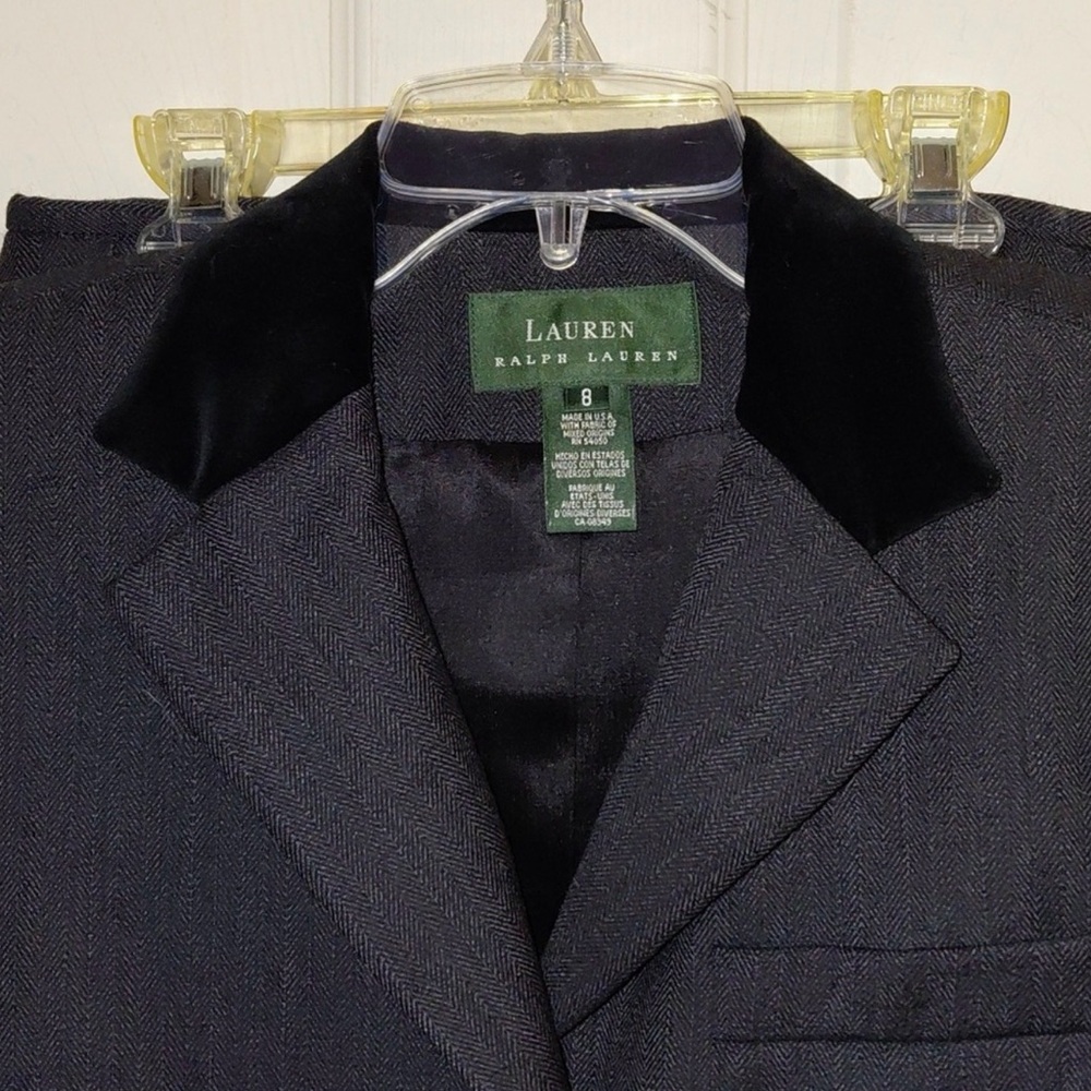 Lauren Ralph Lauren Black Herringbone Blazer with Velvet Collar - suit set skirt